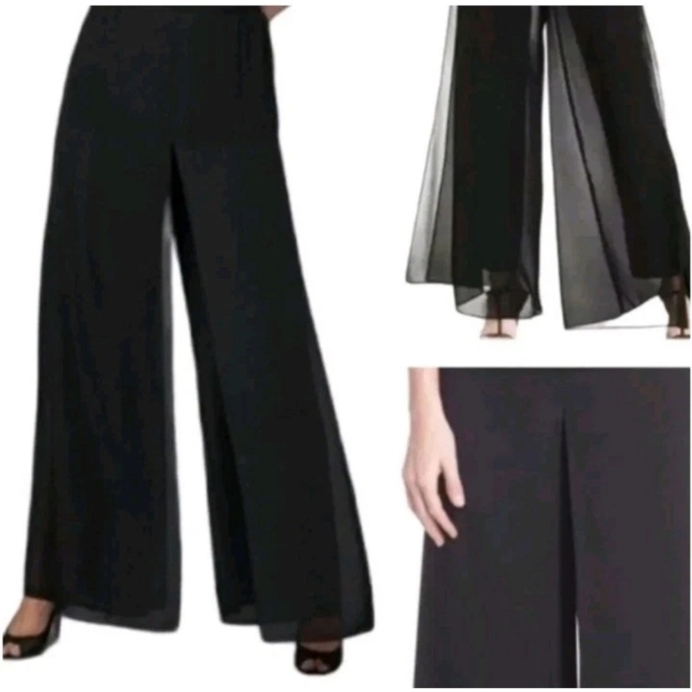 Adrianna Papell Formal Wide Leg Flapper Front Evening Pants Woman 10/Med Black